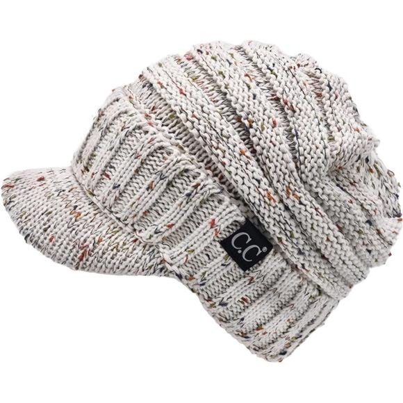 Oversized Chunky Oversized Ribbed Slouchy Knit Hat with Visor Brim